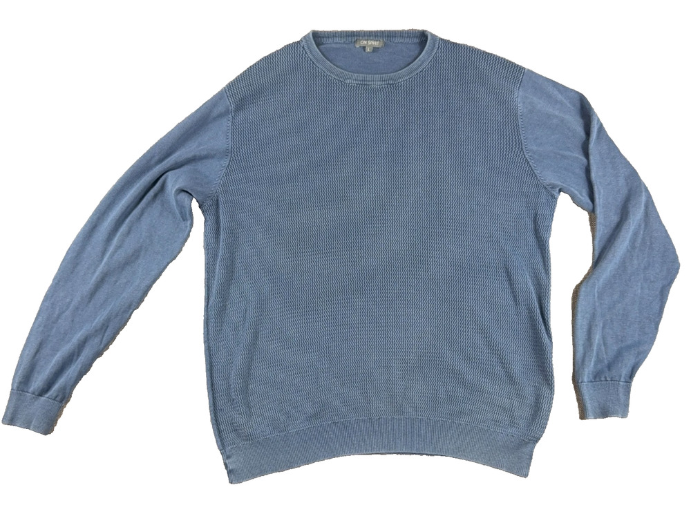 On Spirit Men’s Sweater L Blue Textured Crewneck Chevron Knit Pullover Casual